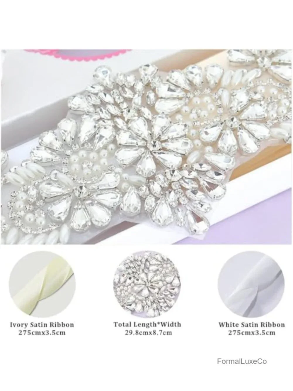Rhinestone Applique Wedding Sash Belt for Bridal Dress DIY Crystal Beaded